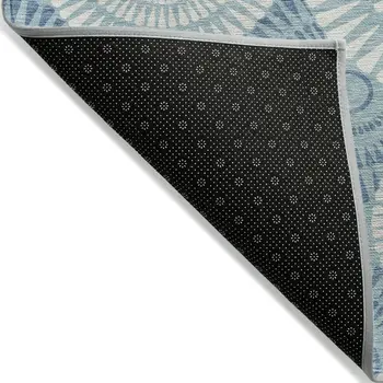 10' X 14' Teal Blue And Ivory Geometric Washable Indoor Outdoor Area Rug