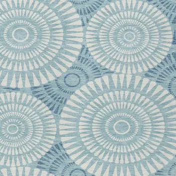 10' X 14' Teal Blue And Ivory Geometric Washable Indoor Outdoor Area Rug