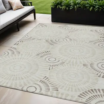 5' X 8' Taupe And Brown Geometric Washable Indoor Outdoor Area Rug