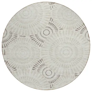 8' Taupe And Brown Round Geometric Washable Indoor Outdoor Area Rug