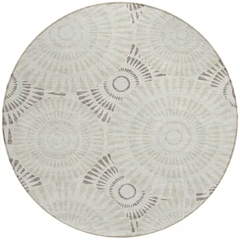 8' Taupe And Brown Round Geometric Washable Indoor Outdoor Area Rug