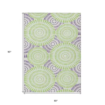 5' X 8' Green And Purple Geometric Washable Indoor Outdoor Area Rug