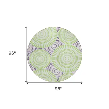 8' Green And Purple Round Geometric Washable Indoor Outdoor Area Rug