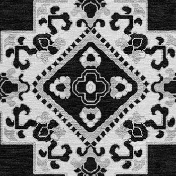 8' Black Round Medallion Washable Indoor Outdoor Area Rug