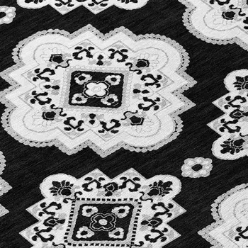 8' Black Round Medallion Washable Indoor Outdoor Area Rug