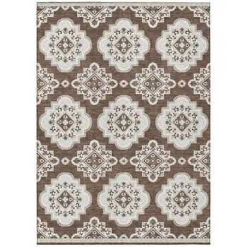 3' X 5' Brown And Ivory Medallion Washable Indoor Outdoor Area Rug