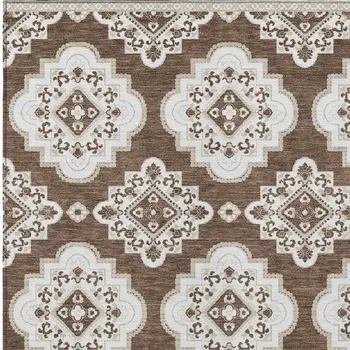 5' X 8' Brown And Ivory Medallion Washable Indoor Outdoor Area Rug