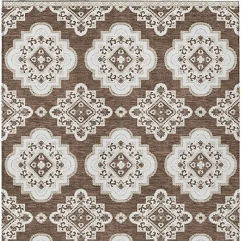 8' X 10' Brown And Ivory Medallion Washable Indoor Outdoor Area Rug