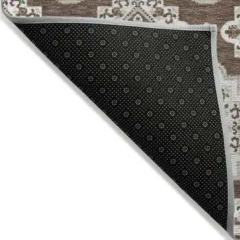 8' X 10' Brown And Ivory Medallion Washable Indoor Outdoor Area Rug