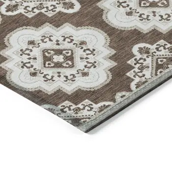8' X 10' Brown And Ivory Medallion Washable Indoor Outdoor Area Rug