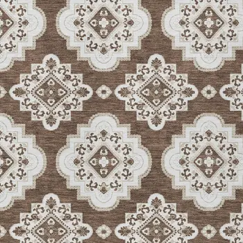 8' X 10' Brown And Ivory Medallion Washable Indoor Outdoor Area Rug