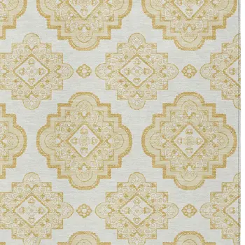 5' X 8' Gold And Ivory Medallion Washable Indoor Outdoor Area Rug
