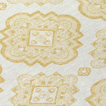 8' X 10' Gold And Ivory Medallion Washable Indoor Outdoor Area Rug