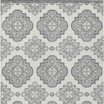 8' X 10' Gray And Ivory Medallion Washable Indoor Outdoor Area Rug