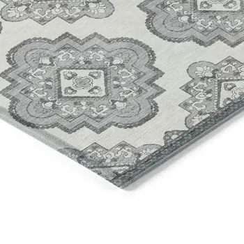 8' X 10' Gray And Ivory Medallion Washable Indoor Outdoor Area Rug