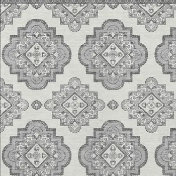8' X 10' Gray And Ivory Medallion Washable Indoor Outdoor Area Rug