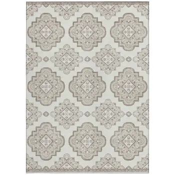 5' X 8' Ivory And Brown Medallion Washable Indoor Outdoor Area Rug