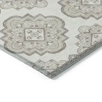 5' X 8' Ivory And Brown Medallion Washable Indoor Outdoor Area Rug