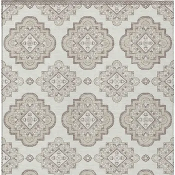 8' X 10' Ivory And Brown Medallion Washable Indoor Outdoor Area Rug