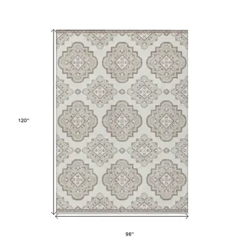 8' X 10' Ivory And Brown Medallion Washable Indoor Outdoor Area Rug
