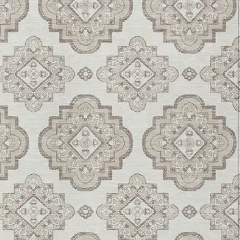 8' X 10' Ivory And Brown Medallion Washable Indoor Outdoor Area Rug
