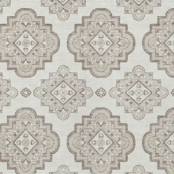 9' X 12' Ivory And Brown Medallion Washable Indoor Outdoor Area Rug