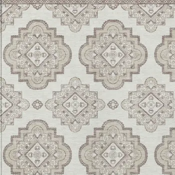 10' X 14' Ivory And Brown Medallion Washable Indoor Outdoor Area Rug