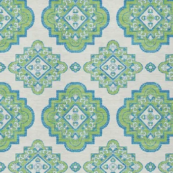 3' X 5' Lime Green And Ivory Medallion Washable Indoor Outdoor Area Rug