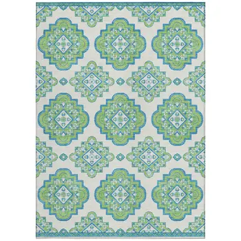 5' X 8' Lime Green And Ivory Medallion Washable Indoor Outdoor Area Rug