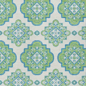 9' X 12' Lime Green And Ivory Medallion Washable Indoor Outdoor Area Rug