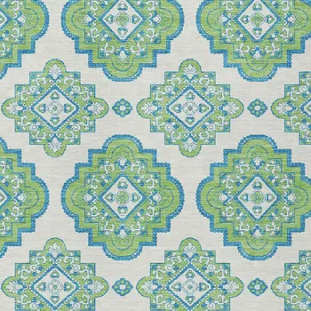 10' X 14' Lime Green And Ivory Medallion Washable Indoor Outdoor Area Rug