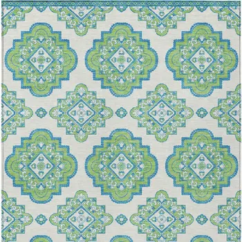10' X 14' Lime Green And Ivory Medallion Washable Indoor Outdoor Area Rug