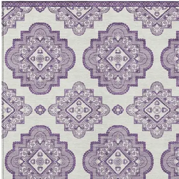 3' X 5' Lavender And Ivory Medallion Washable Indoor Outdoor Area Rug