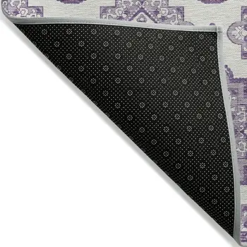 5' X 8' Lavender And Ivory Medallion Washable Indoor Outdoor Area Rug