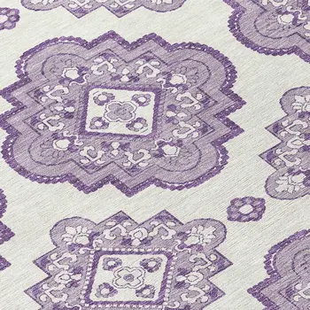 8' Lavender And Ivory Round Medallion Washable Indoor Outdoor Area Rug
