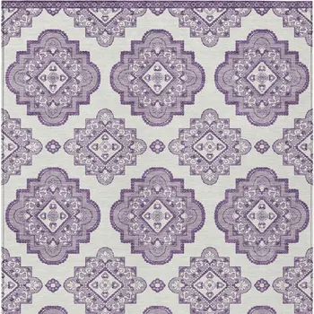 8' X 10' Lavender And Ivory Medallion Washable Indoor Outdoor Area Rug