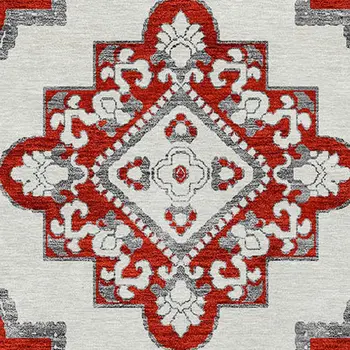 8' Red And Beige Round Medallion Washable Indoor Outdoor Area Rug