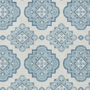 3' X 5' Teal Blue And Ivory Medallion Washable Indoor Outdoor Area Rug