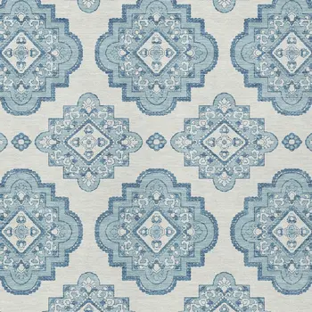 8' X 10' Teal Blue And Ivory Medallion Washable Indoor Outdoor Area Rug