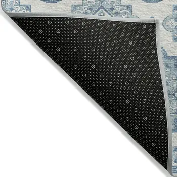 10' X 14' Teal Blue And Ivory Medallion Washable Indoor Outdoor Area Rug
