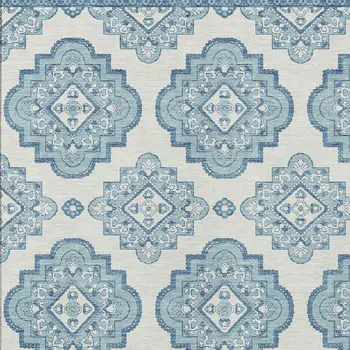10' X 14' Teal Blue And Ivory Medallion Washable Indoor Outdoor Area Rug