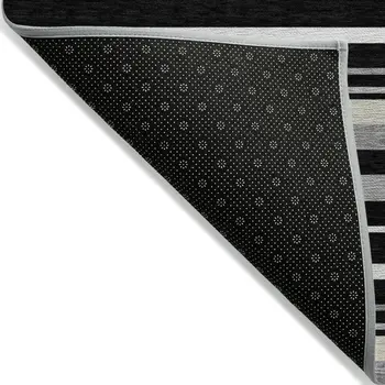 3' X 5' Black Ivory And Gray Striped Washable Indoor Outdoor Area Rug