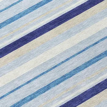 8' Blue Purple And Gray Round Striped Washable Indoor Outdoor Area Rug