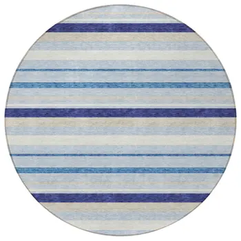 8' Blue Purple And Gray Round Striped Washable Indoor Outdoor Area Rug