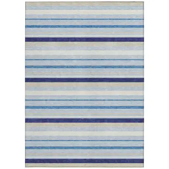 8' X 10' Blue Purple And Gray Striped Washable Indoor Outdoor Area Rug
