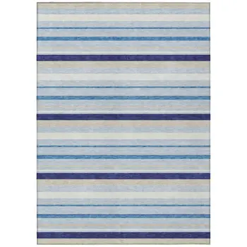 8' X 10' Blue Purple And Gray Striped Washable Indoor Outdoor Area Rug