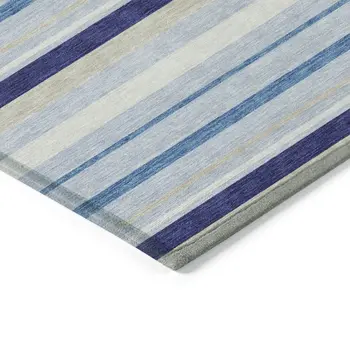 8' X 10' Blue Purple And Gray Striped Washable Indoor Outdoor Area Rug