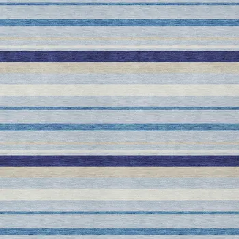 9' X 12' Blue Purple And Gray Striped Washable Indoor Outdoor Area Rug