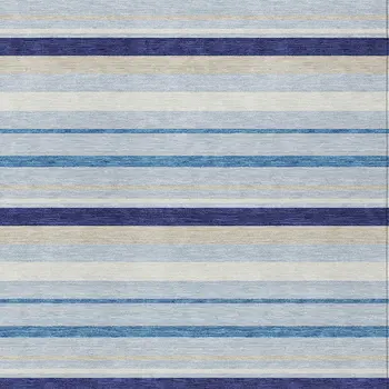 10' X 14' Blue Purple And Gray Striped Washable Indoor Outdoor Area Rug