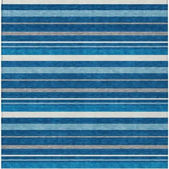 3' X 5' Denim Blue Gray And Ivory Striped Washable Indoor Outdoor Area Rug